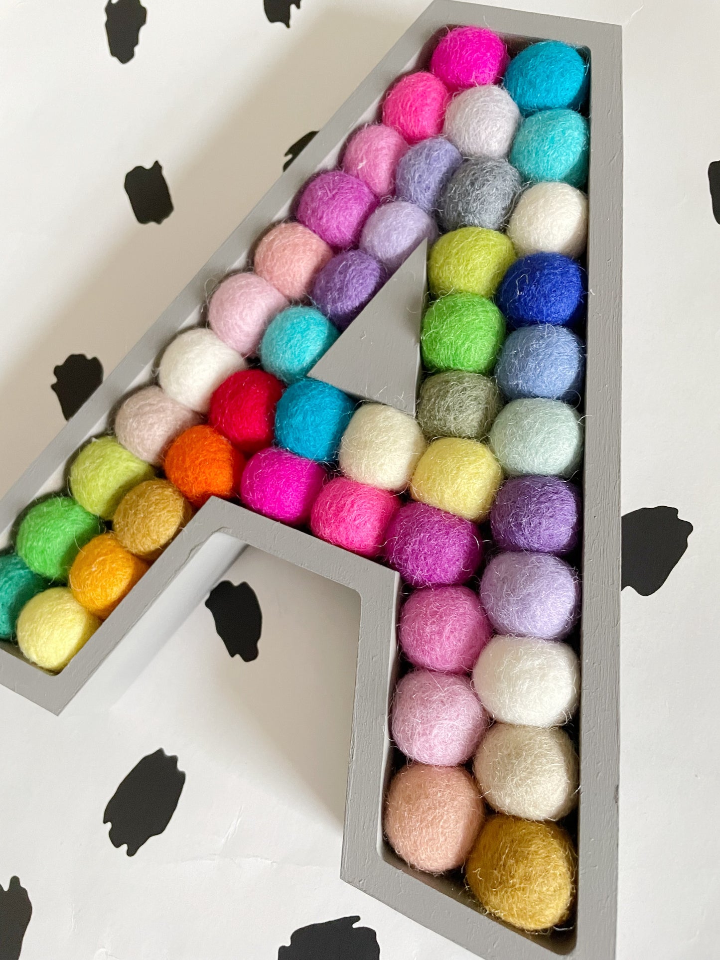 Wooden Rainbow Pom Pom Letter - 20cm Dark Grey