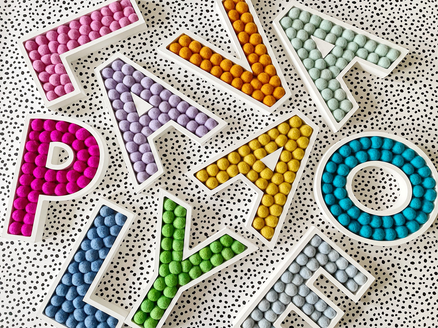 A-Z Rainbow Pom Pom Wooden Letter