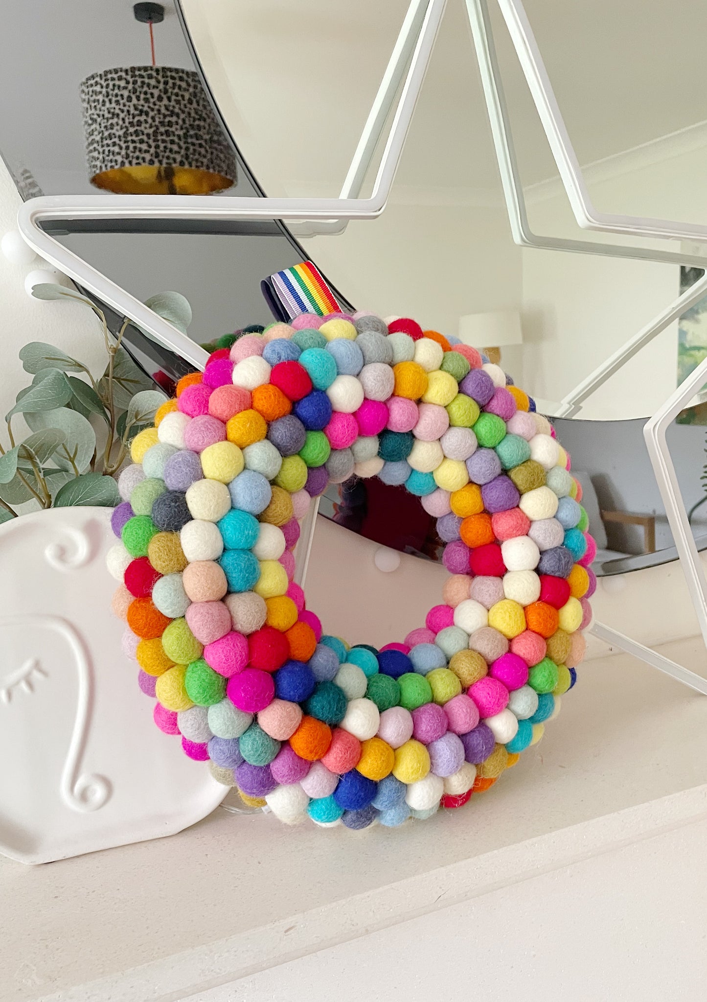 Rainbow Pom Pom Wreath