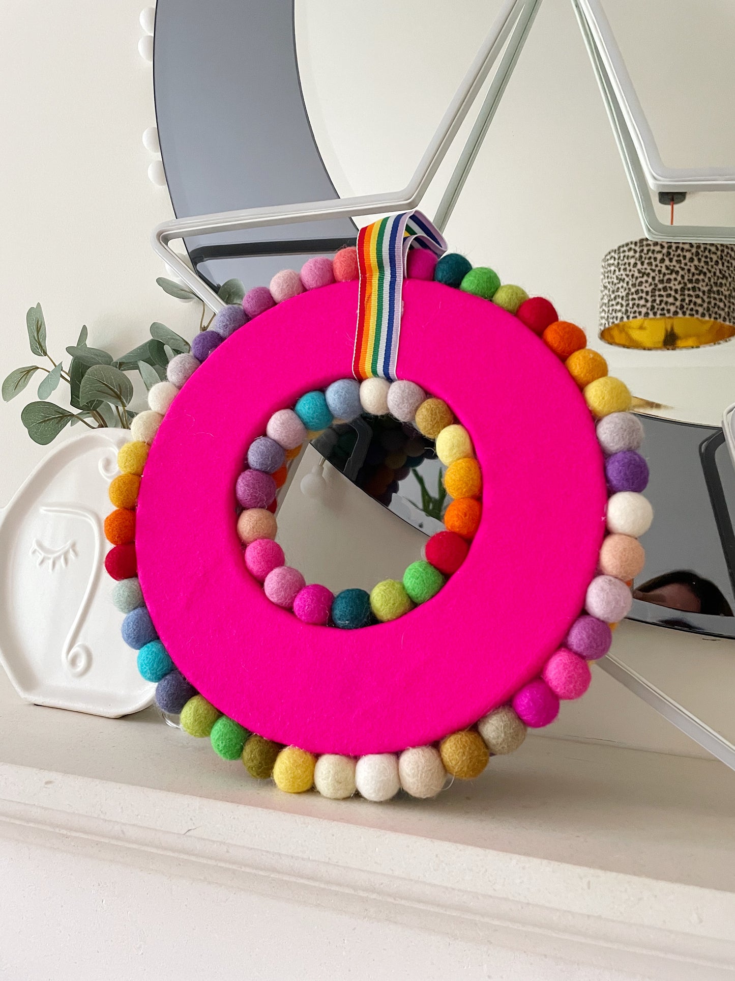 Rainbow Pom Pom Wreath
