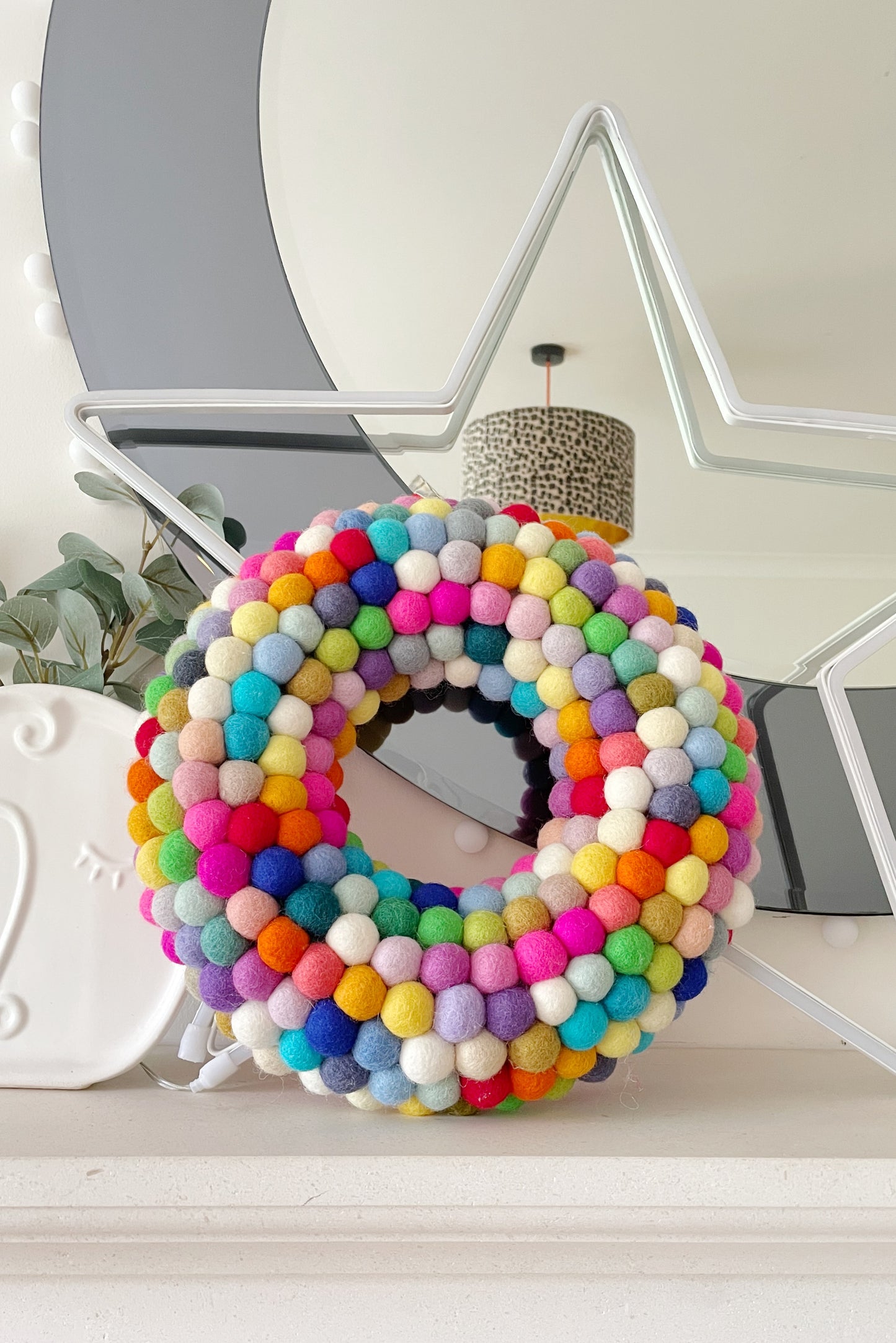 Rainbow Pom Pom Wreath