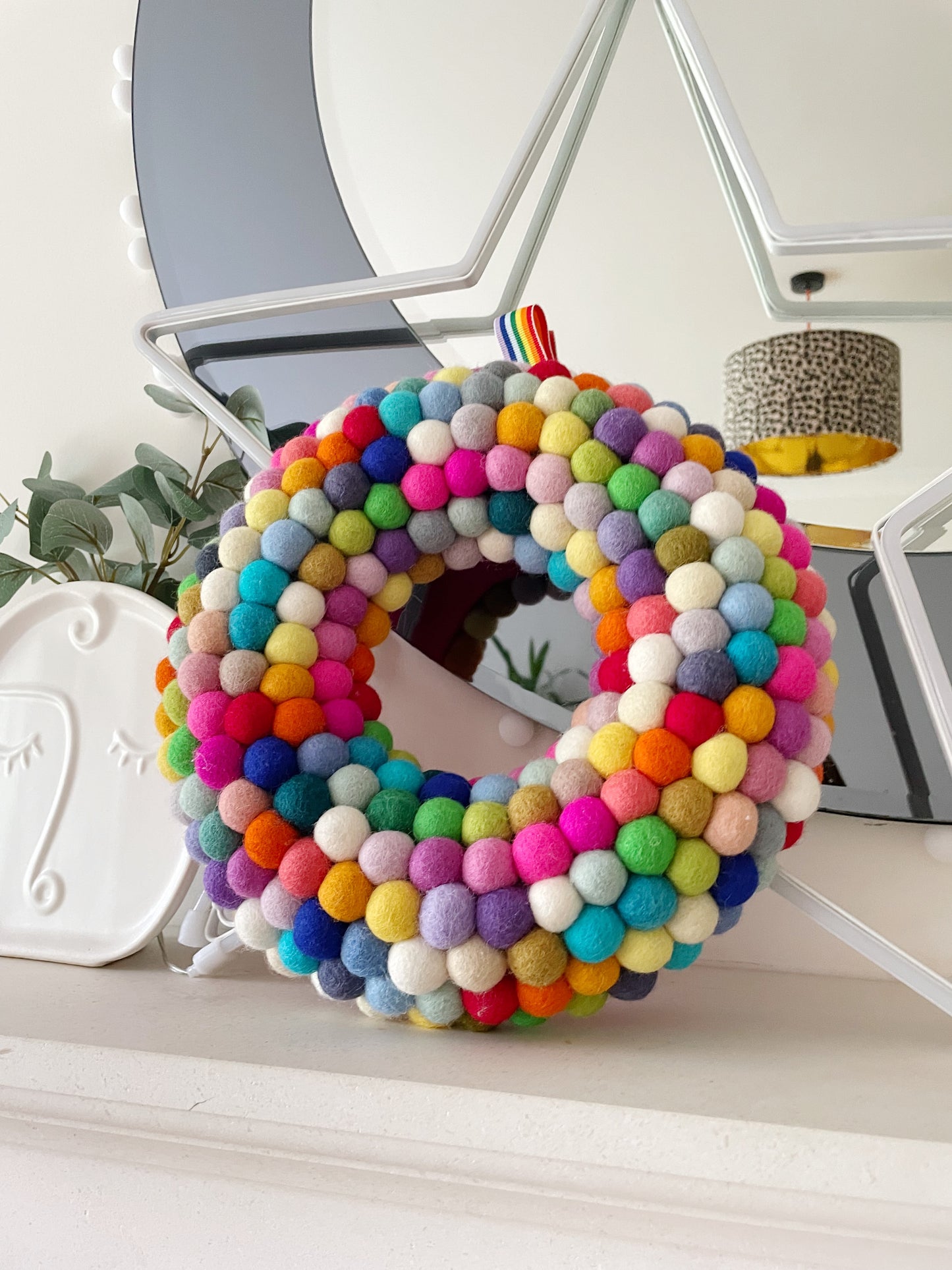 Rainbow Pom Pom Wreath