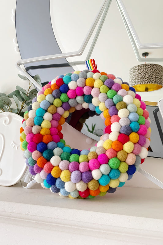Rainbow Pom Pom Wreath