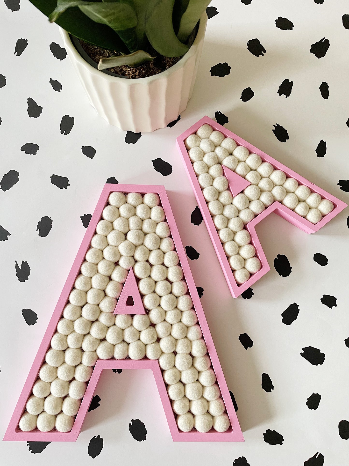 A-Z Pink Wooden Felt Ball Letter - 20cm