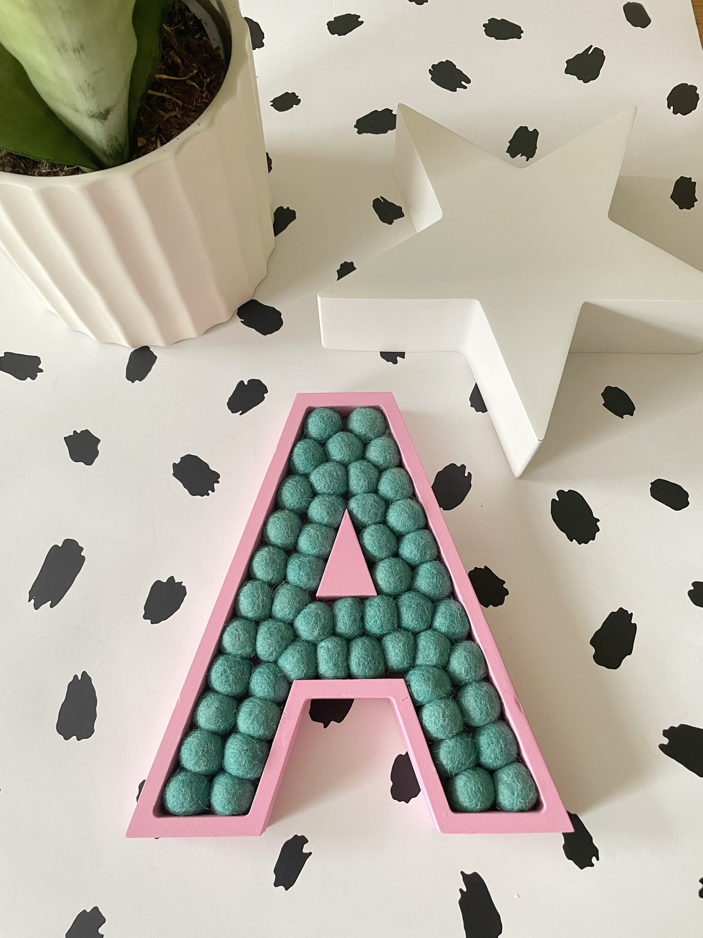 A-Z Pink Wooden Felt Ball Letter - 20cm