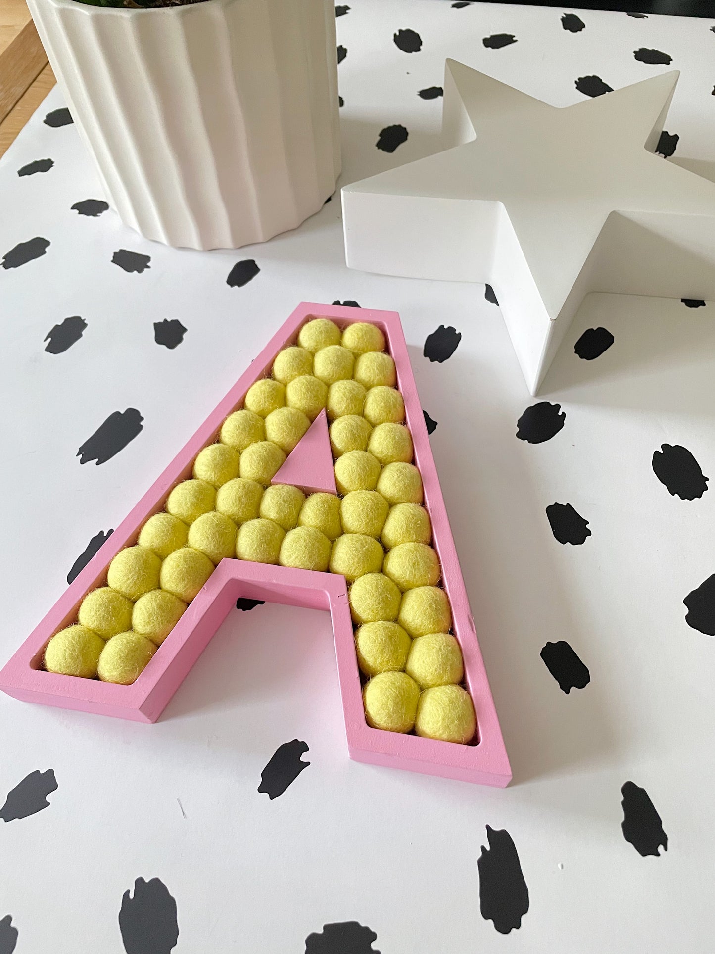 A-Z Pink Wooden Felt Ball Letter - 20cm