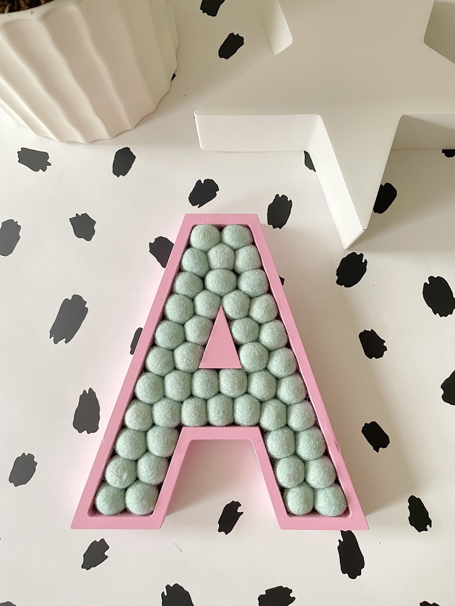 A-Z Pink Wooden Felt Ball Letter - 20cm