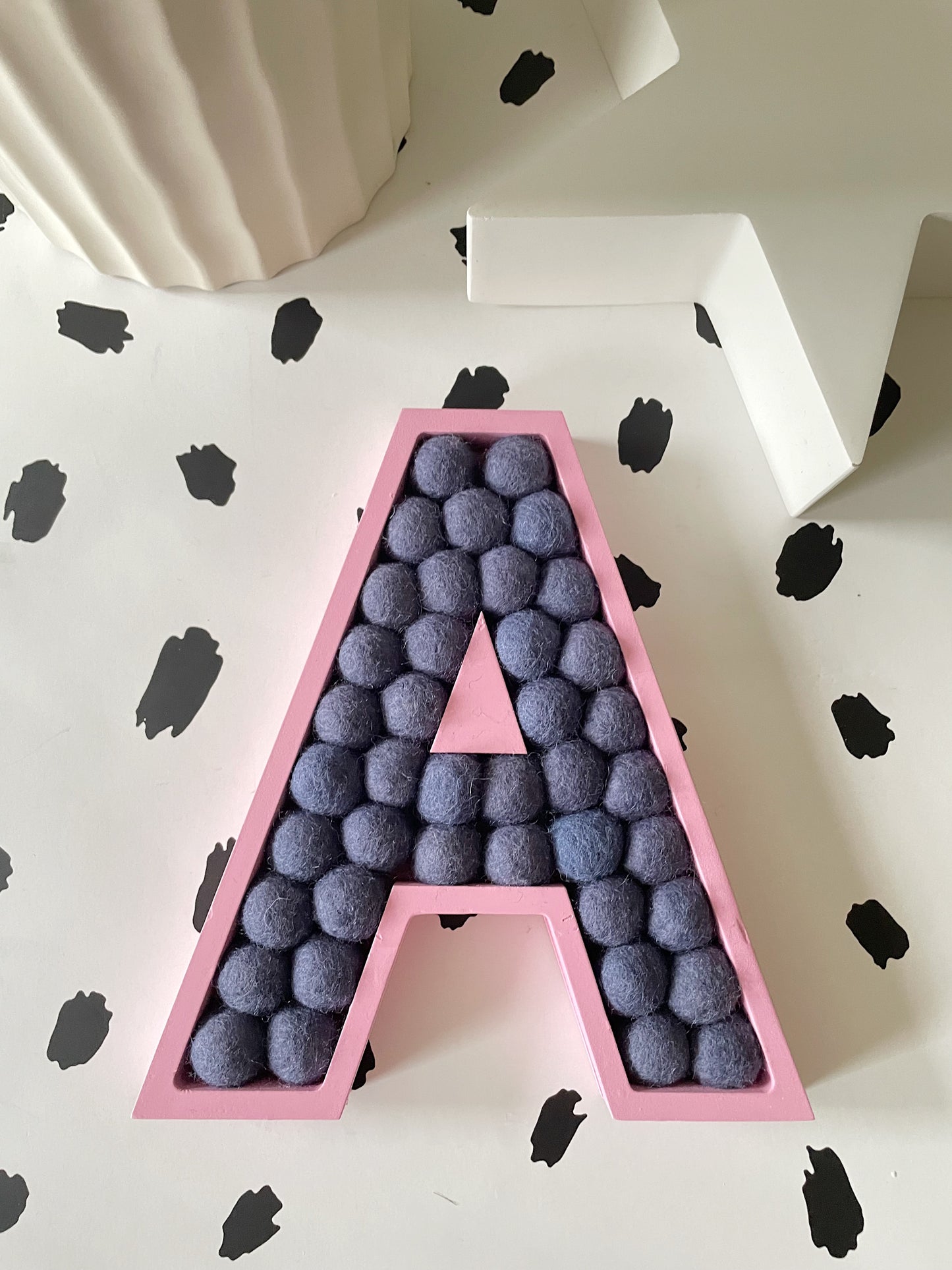 A-Z Pink Wooden Felt Ball Letter - 20cm