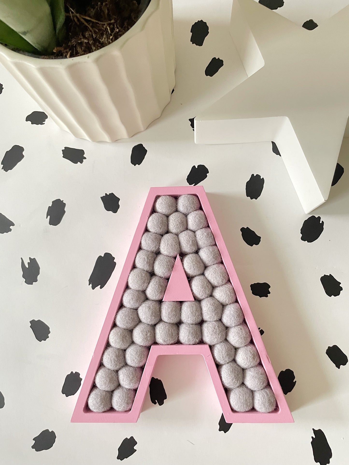 A-Z Pink Wooden Felt Ball Letter - 20cm