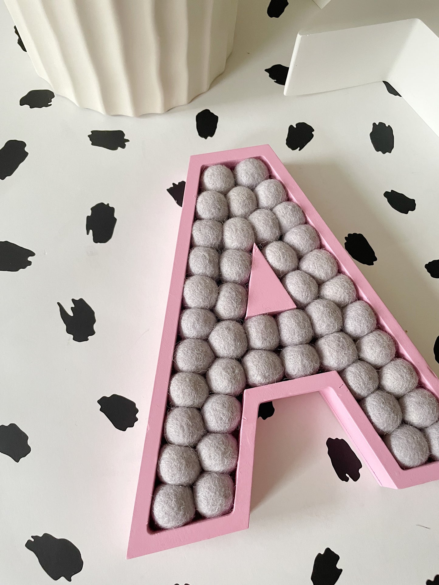 A-Z Pink Wooden Felt Ball Letter - 20cm