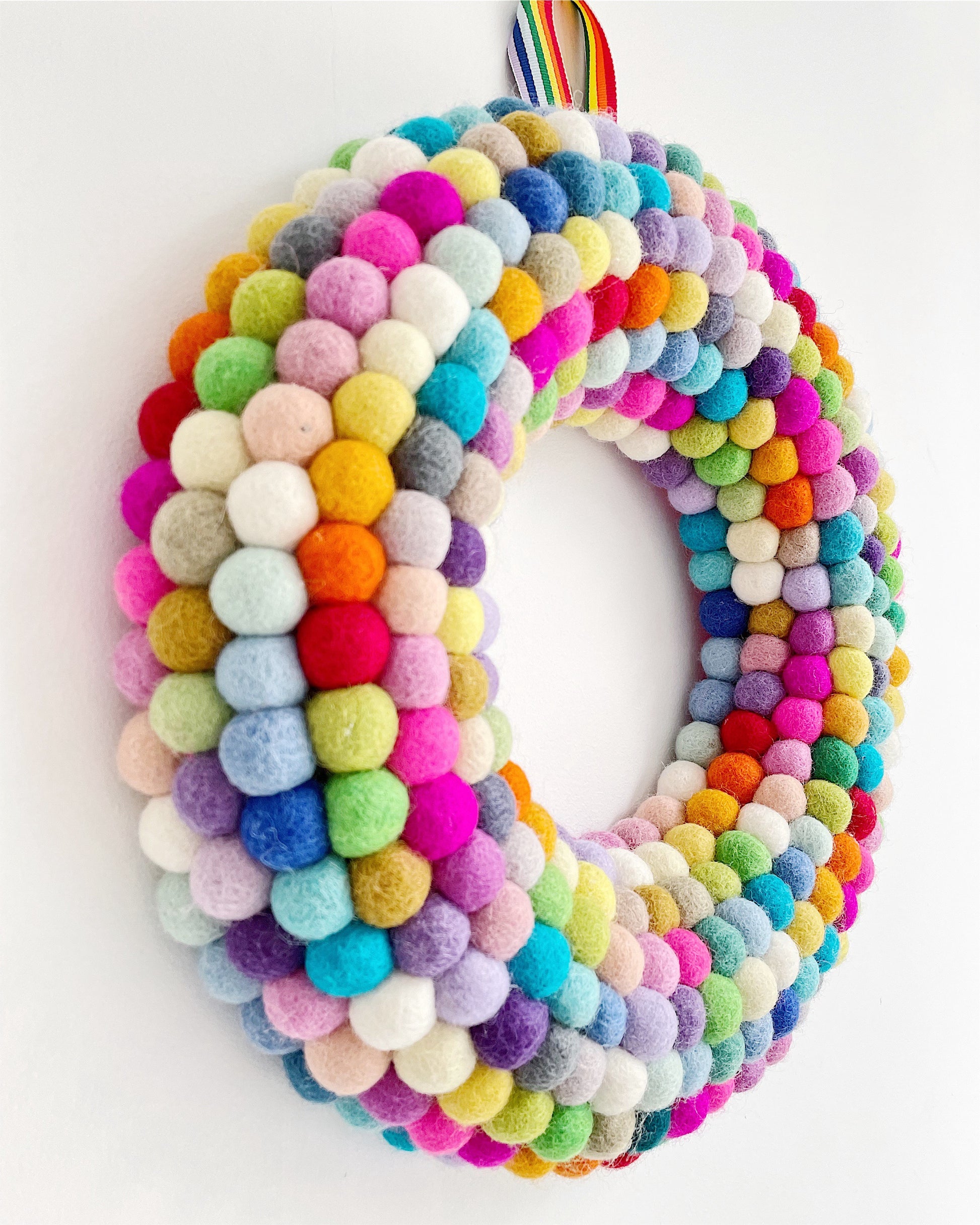 Rainbow Pom Pom Wreath - Large